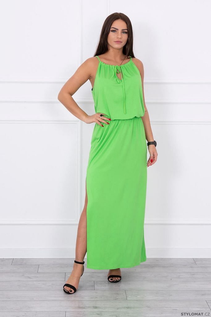 Boho šaty s rozparkem, zelená - Kesi - Dlouhé letní šaty
