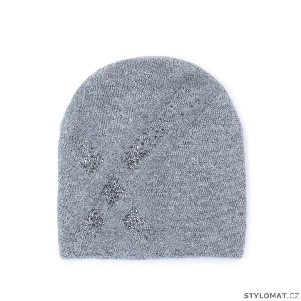 Elegantní čepice s ozdobnými kamínky šedá - Art of Polo - Teplé čepice  (zimní)