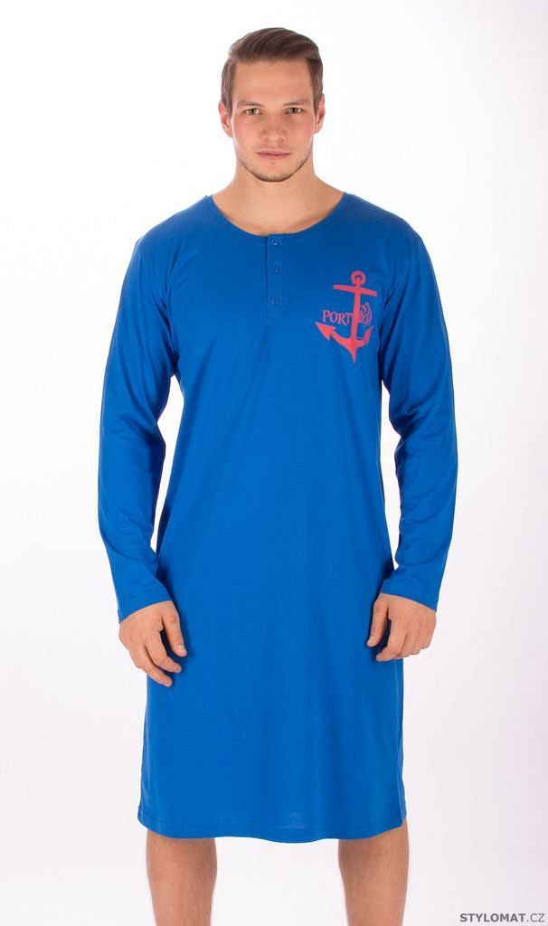 Pánská noční košile s dlouhým rukávem Kotva barva modrá - Gazzaz - Pánské  noční košile