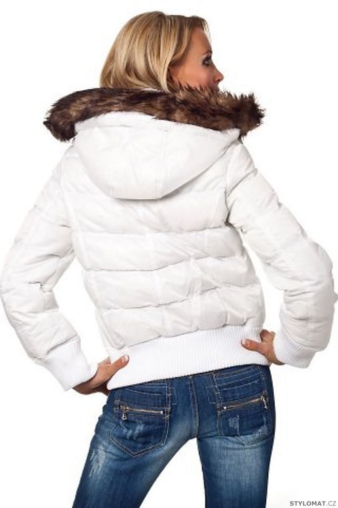 Dámská bílá zimní bundička s kožíškovou kapucí - Redial - Zimní bundy