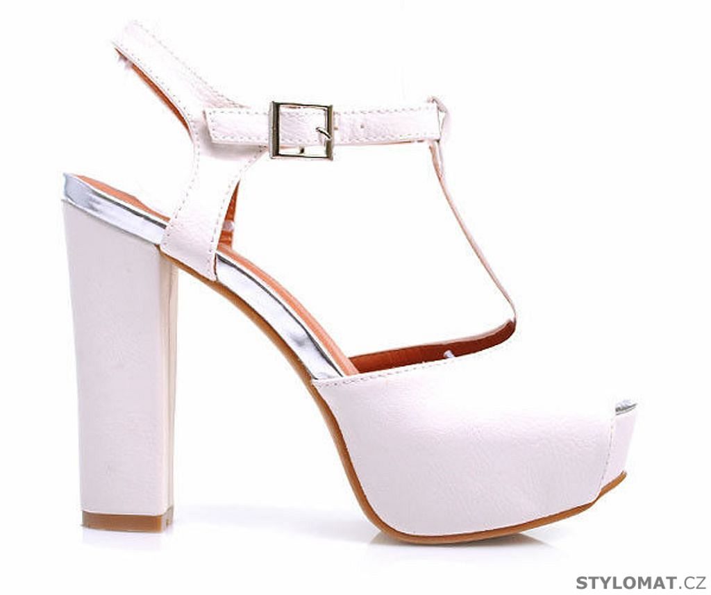 Bílé sandály na hrubém podpatku - COMER - Sandále