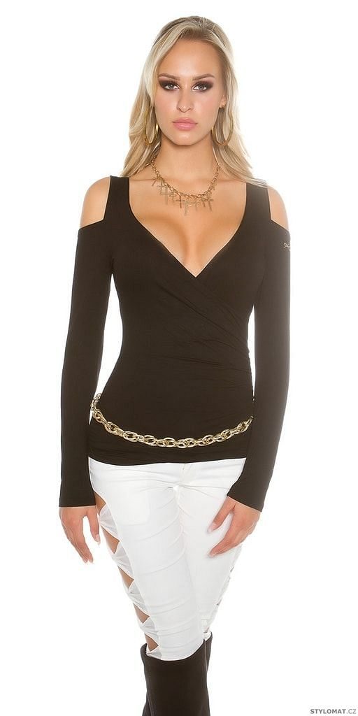 Černé dámské tričko s odhalenými rameny - Koucla - Trička s dlouhým rukávem