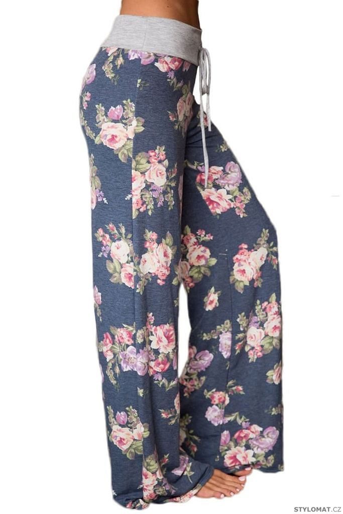 Dámské pohodlné domácí kalhoty s květy - Damson - Kalhoty