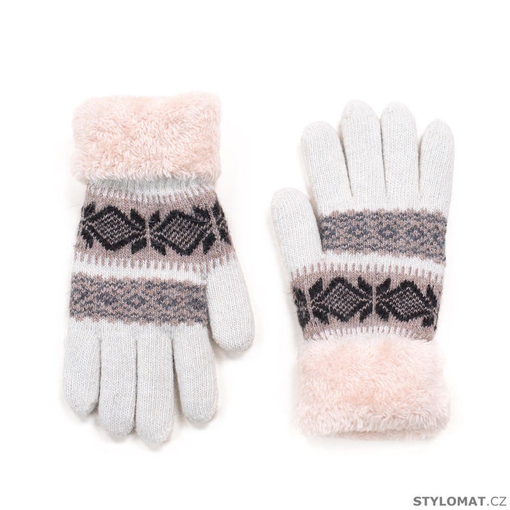 Béžové teplé rukavice se vzorem - Art of Polo - Dámské rukavice