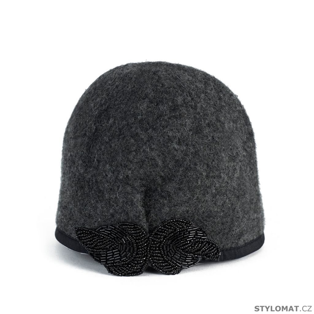 Dámský podzimní klobouk s černou mašlí tmavě šedý - Art of Polo - Vlněné  klobouky
