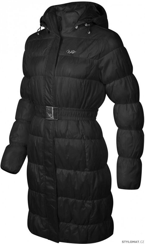 Dámský černý prošívaný zimní kabát s opaskem a kapucí - Redial - Kabáty a  kabátky