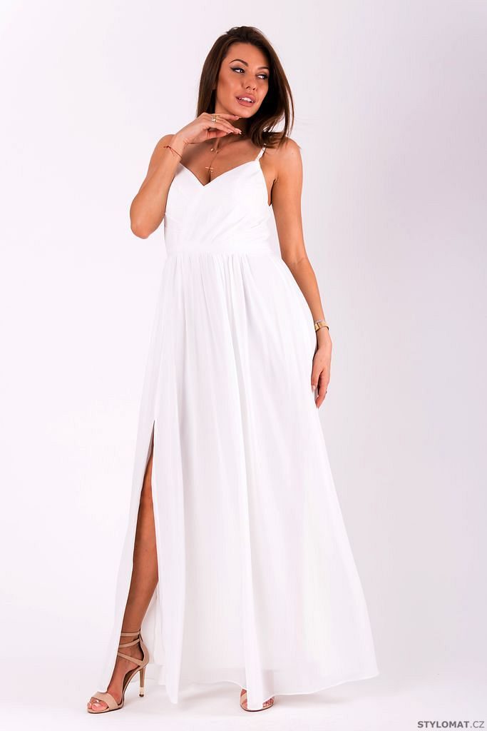 Dlouhé jednoduché šaty bílé - Eva&Lola - Dlouhé společenské šaty