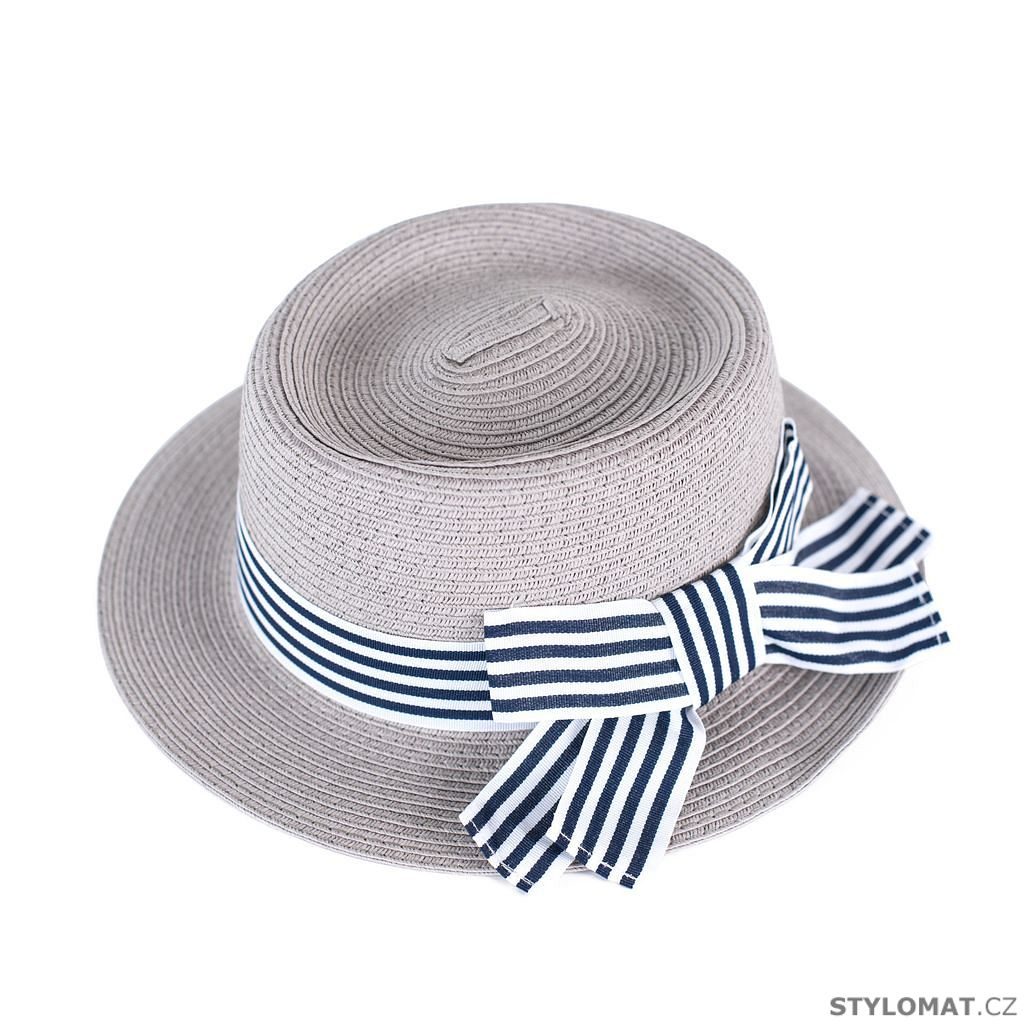 Klobouk s pruhovanou mašlí šedý - Art of Polo - Dámské letní klobouky