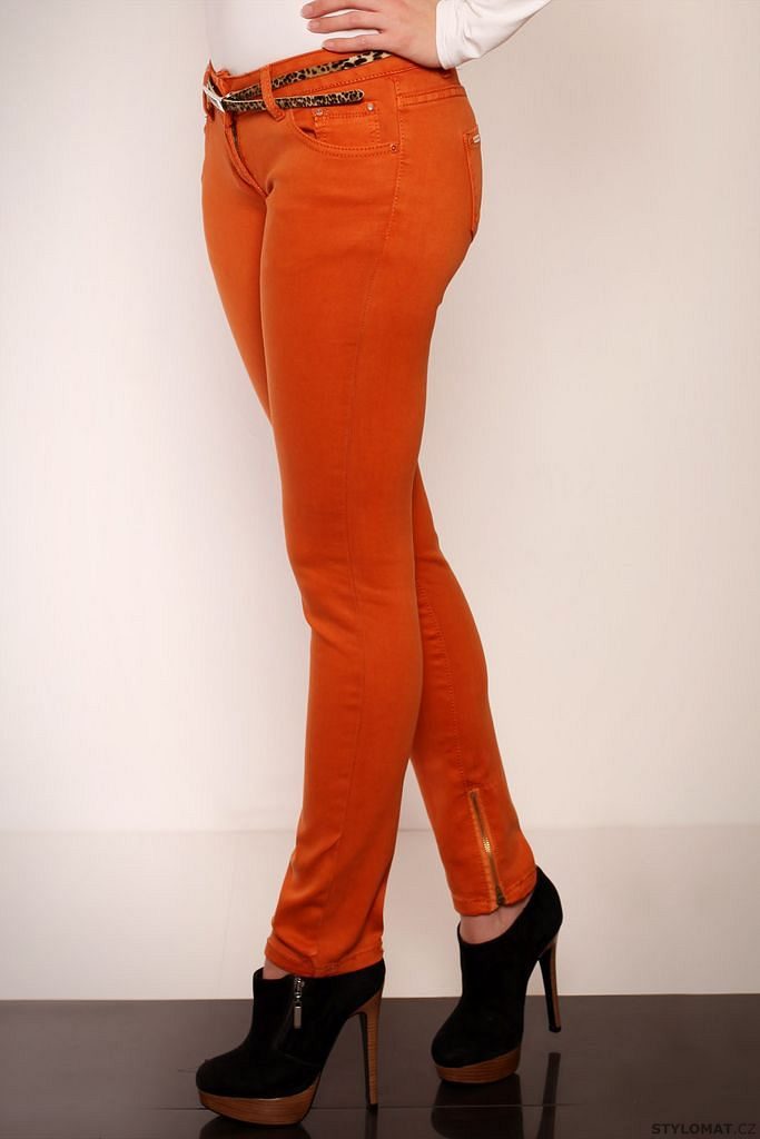 Dámské módní oranžové kalhoty se zipy - Redial - Kalhoty