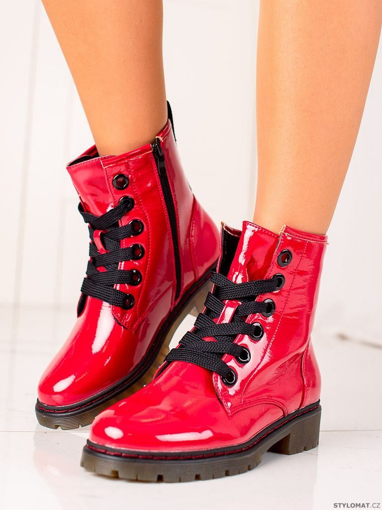 Červené lakované kotníkové boty - Evento - Kotníčkové boty