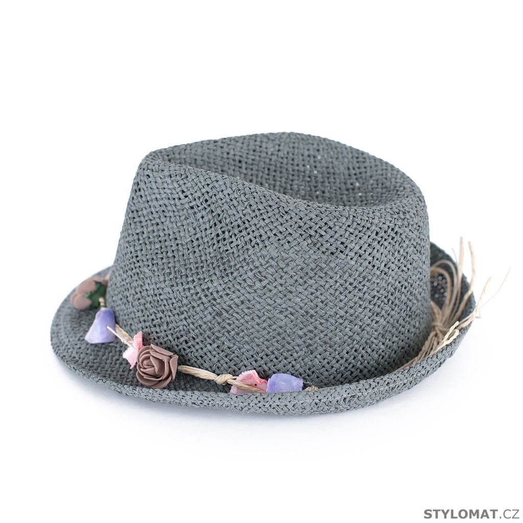 Letní klobouk s kytičkami šedý - Art of Polo - Dámské letní klobouky