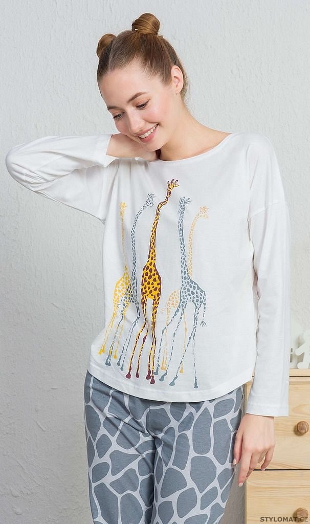 Dámské pyžamo dlouhé Žirafy barva smetanová - Vienetta Secret - Pyžama