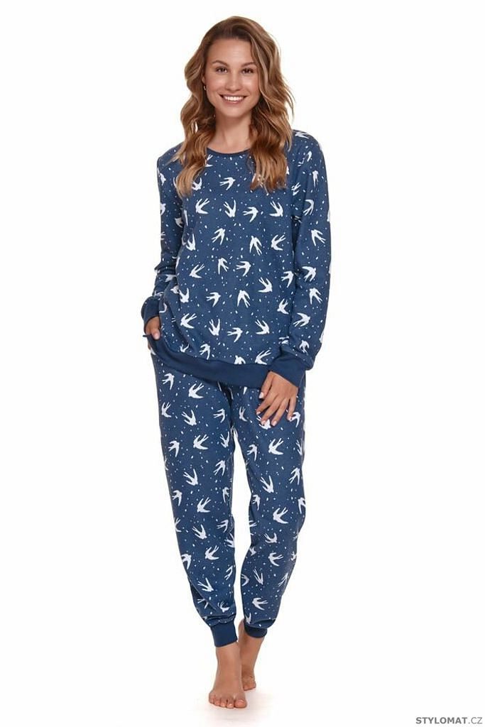 Dámský komplet Padme modrý s vlaštovkami - DN Nightwear - Pyžama
