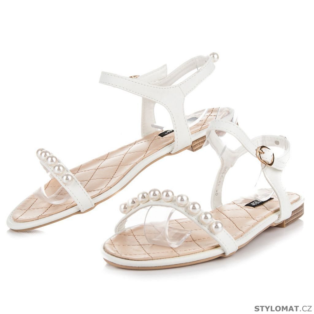 Ploché bílé sandály s korálky - VCS new collection - Sandále
