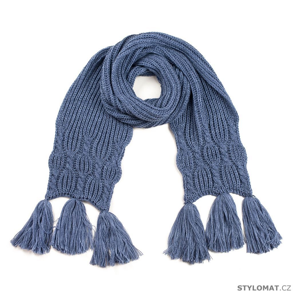 Pletený šál s třásněmi - modrý - Art of Polo - Dámské zimní šály