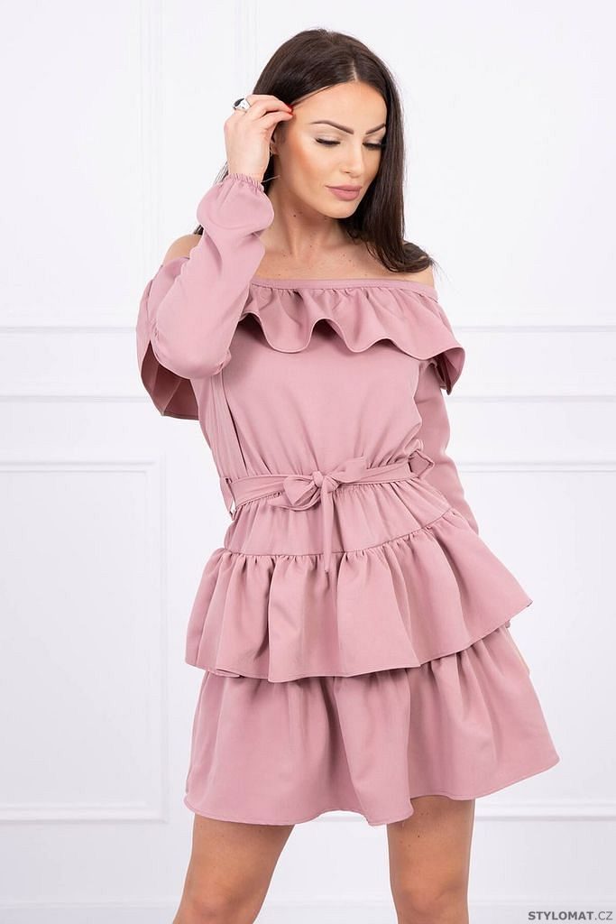 Volánkové šaty s vázáním v pase, tmavě růžová - Kesi - Krátké letní šaty