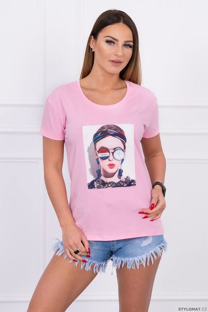 Tričko s potiskem ženy, růžová - Kesi - Trička s krátkým rukávem