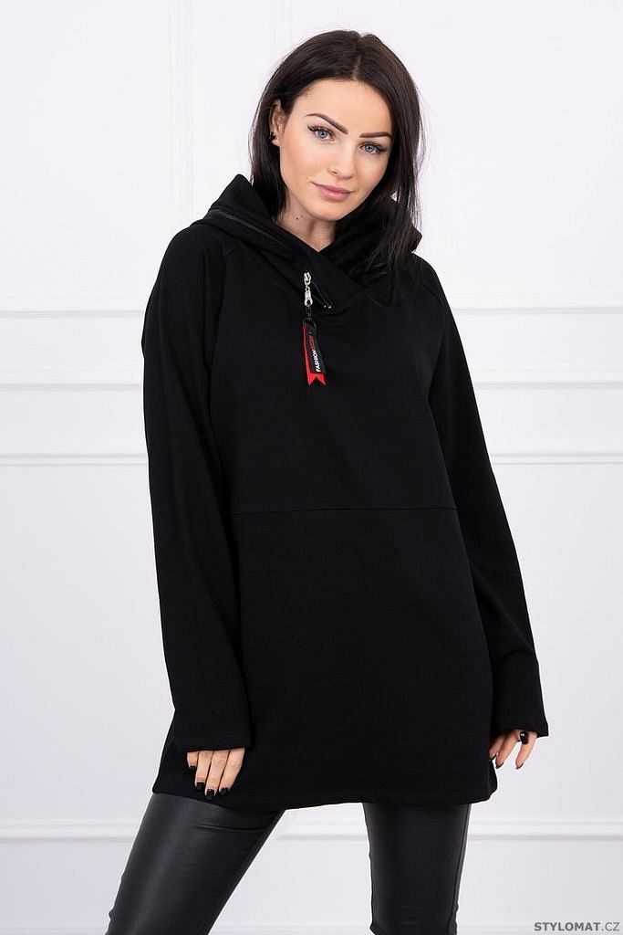 Tunika s kapucí a zipem, oversized, černá - Kesi - Mikiny