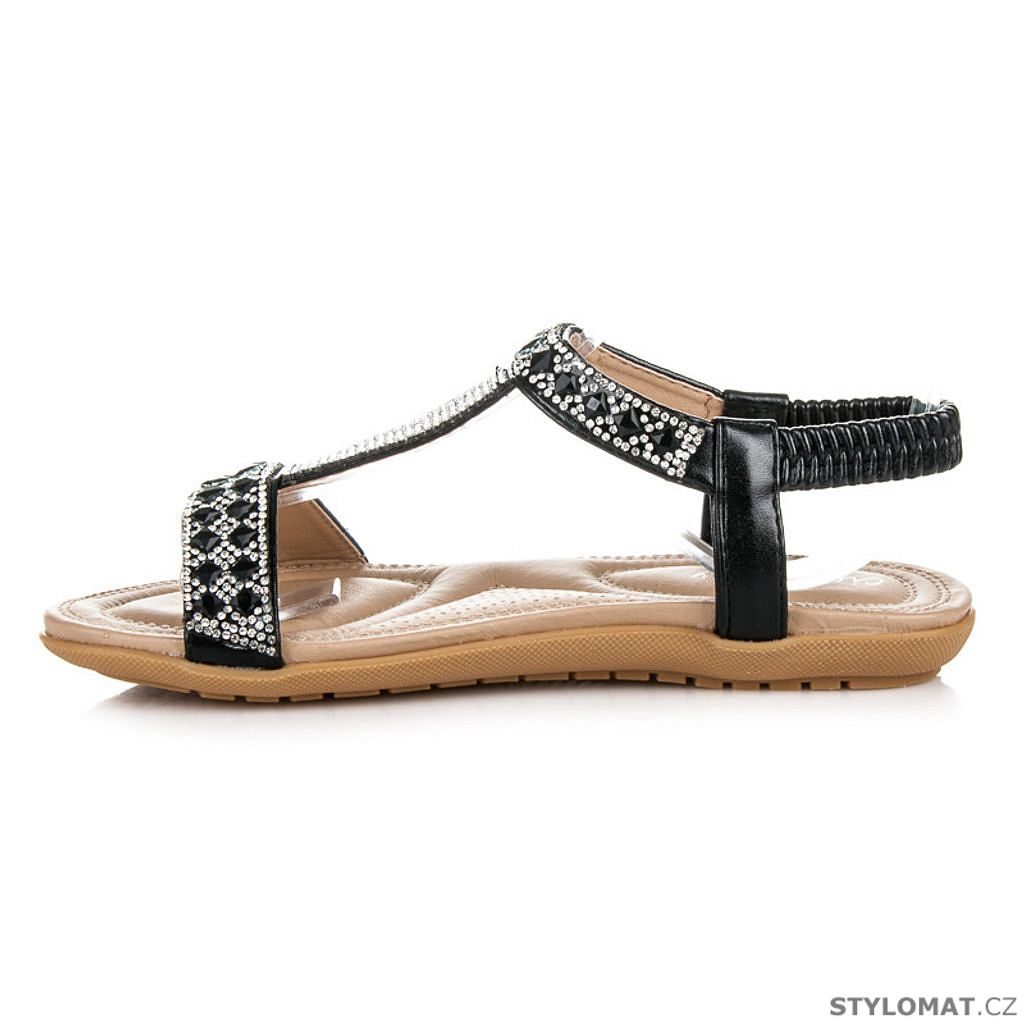 Dámské černé sandály na gumu s kamínky - jiny - Sandále