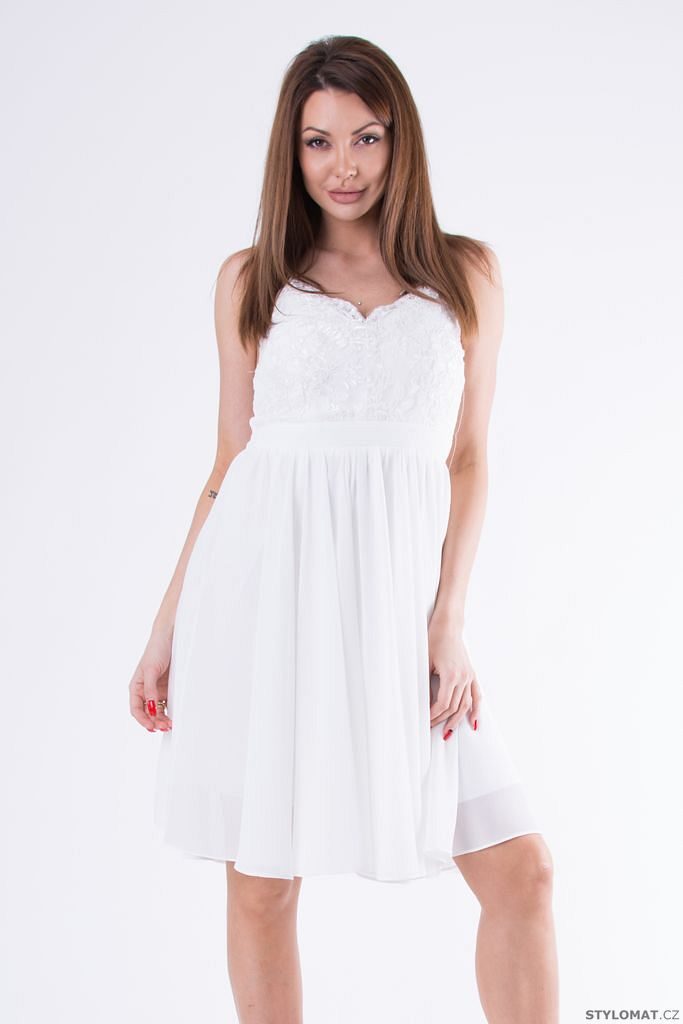 Kratší šaty s jemnou krajkou bílé - Eva&Lola - Krátké společenské šaty