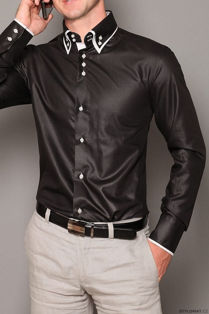 Slim fit košile černá lesklá - highness - Košile