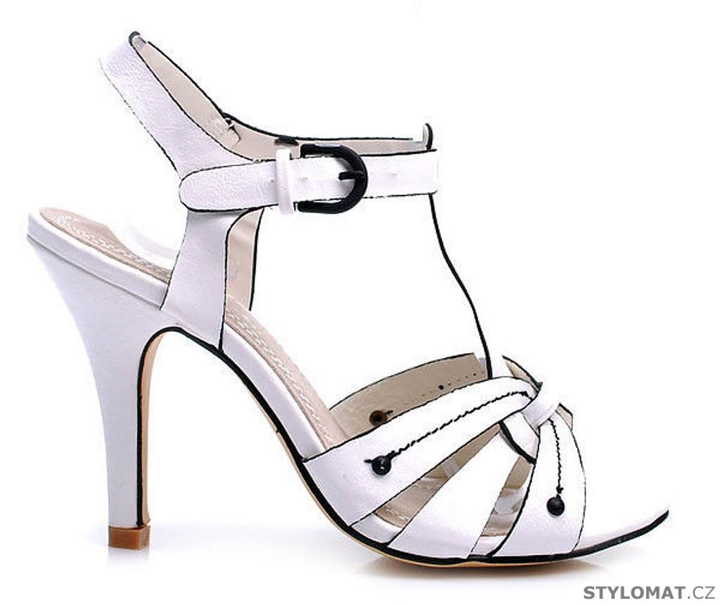 Bílé páskové sandálky na podpatku - MANNIKA - Sandále
