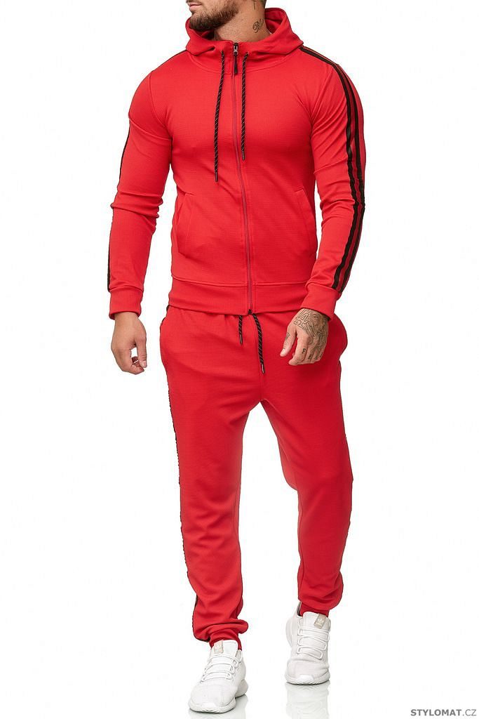 Pánská tepláková souprava s pruhy červená - Redox - Sportovní oblečení