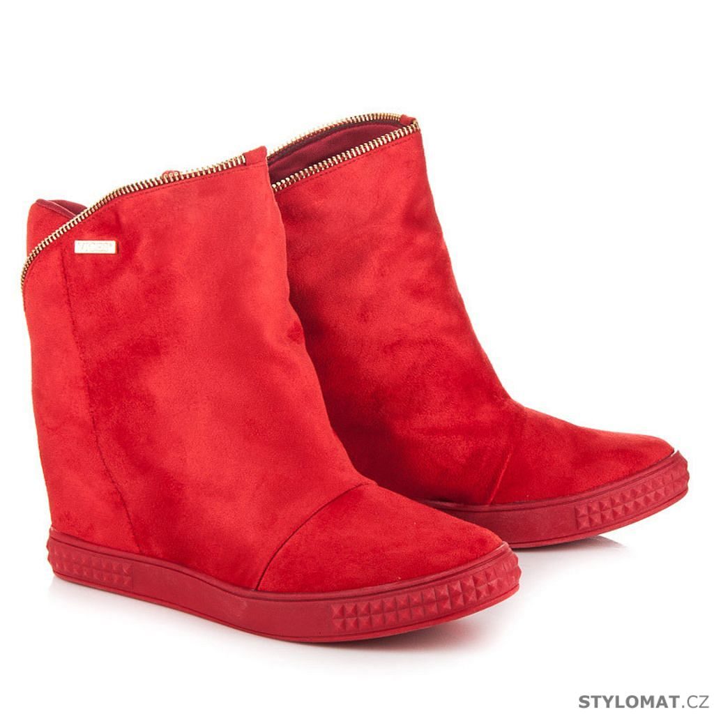 Módní červené boty na klínu vices - VICES - Kotníčkové boty
