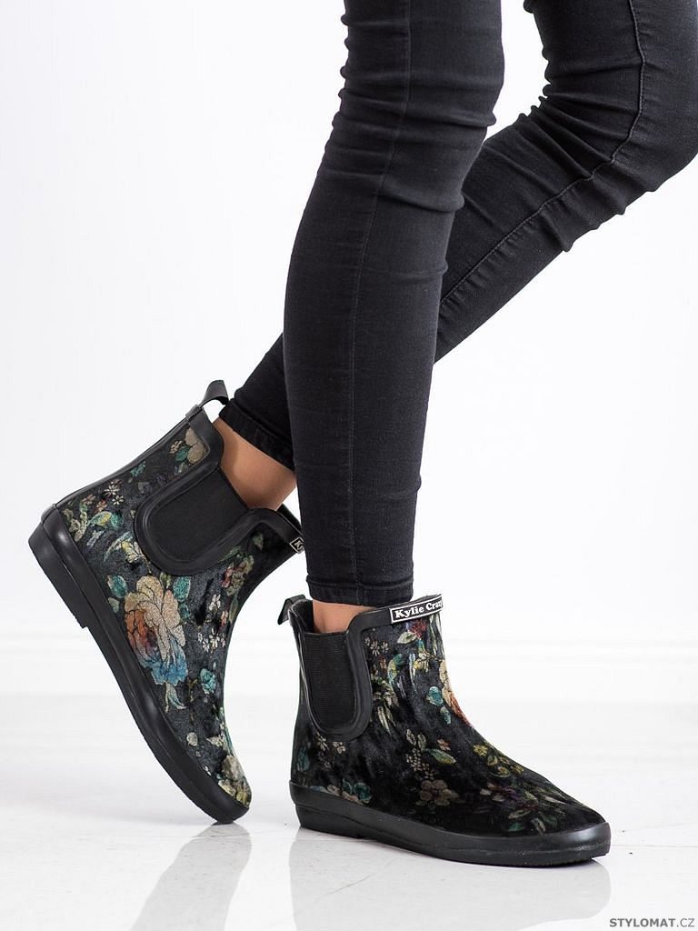 Semišové galoše s květy - Kylie - Kotníčkové boty