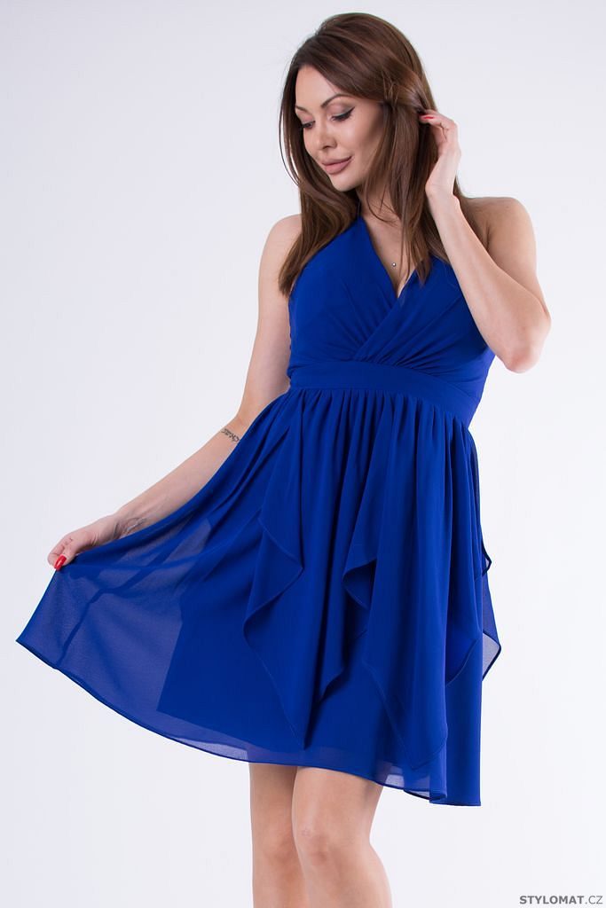 Jednoduché společenské šaty modré - Eva&Lola - Krátké společenské šaty