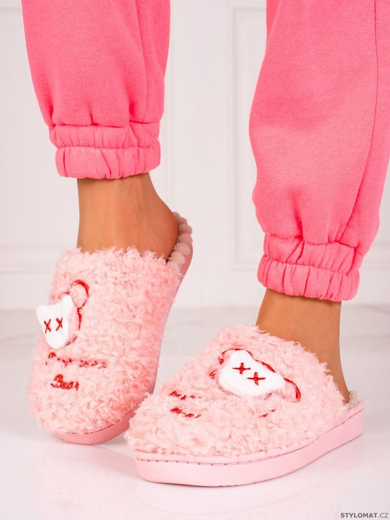 Růžové dámské teplé pantofle shelovet - Shelovet - Dámská obuv