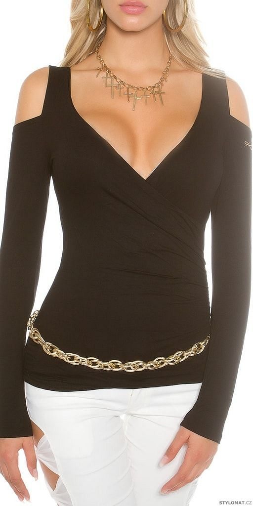 Černé dámské tričko s odhalenými rameny - Koucla - Trička s dlouhým rukávem