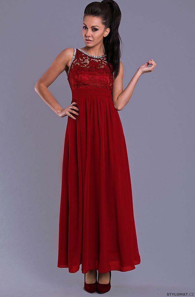 Elegantní dlouhé plesové šaty červené - Eva&Lola - Dlouhé společenské šaty