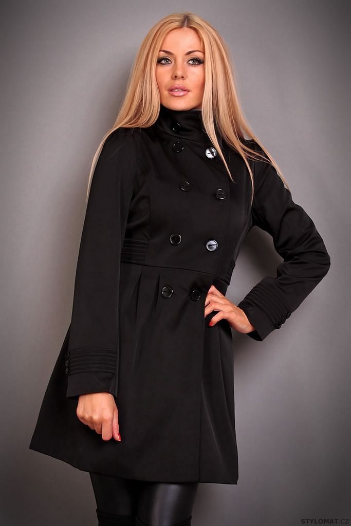 Elegantní dámský černý trenčkot se stojáčkem - Redial - Kabáty a kabátky