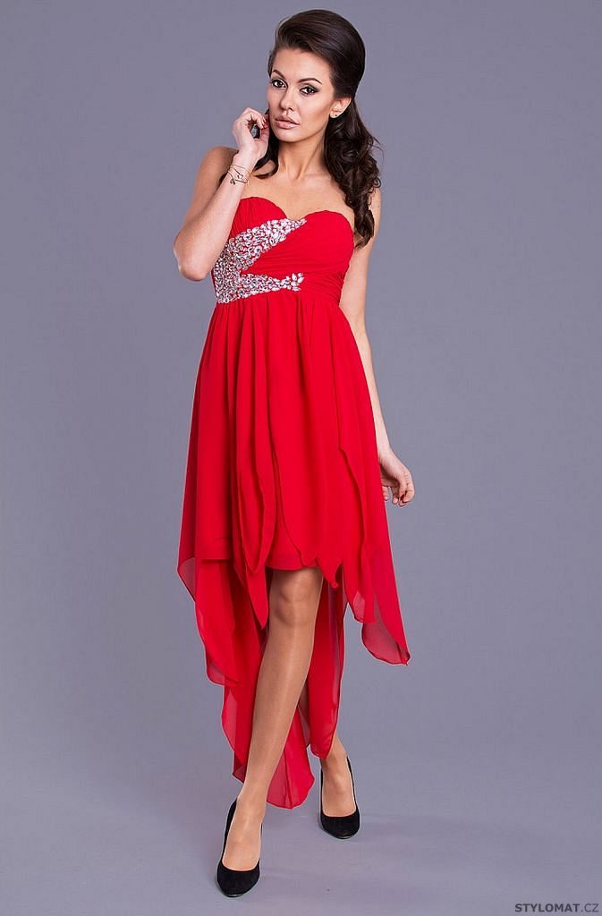 Dámské plesové asymetrické šaty červené - Eva&Lola - Krátké společenské šaty