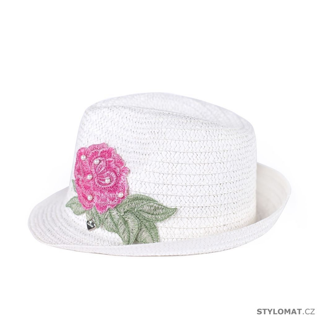 Trilby dámský klobouk bílý a aplikací růže a perliček - Art of Polo -  Dámské letní klobouky