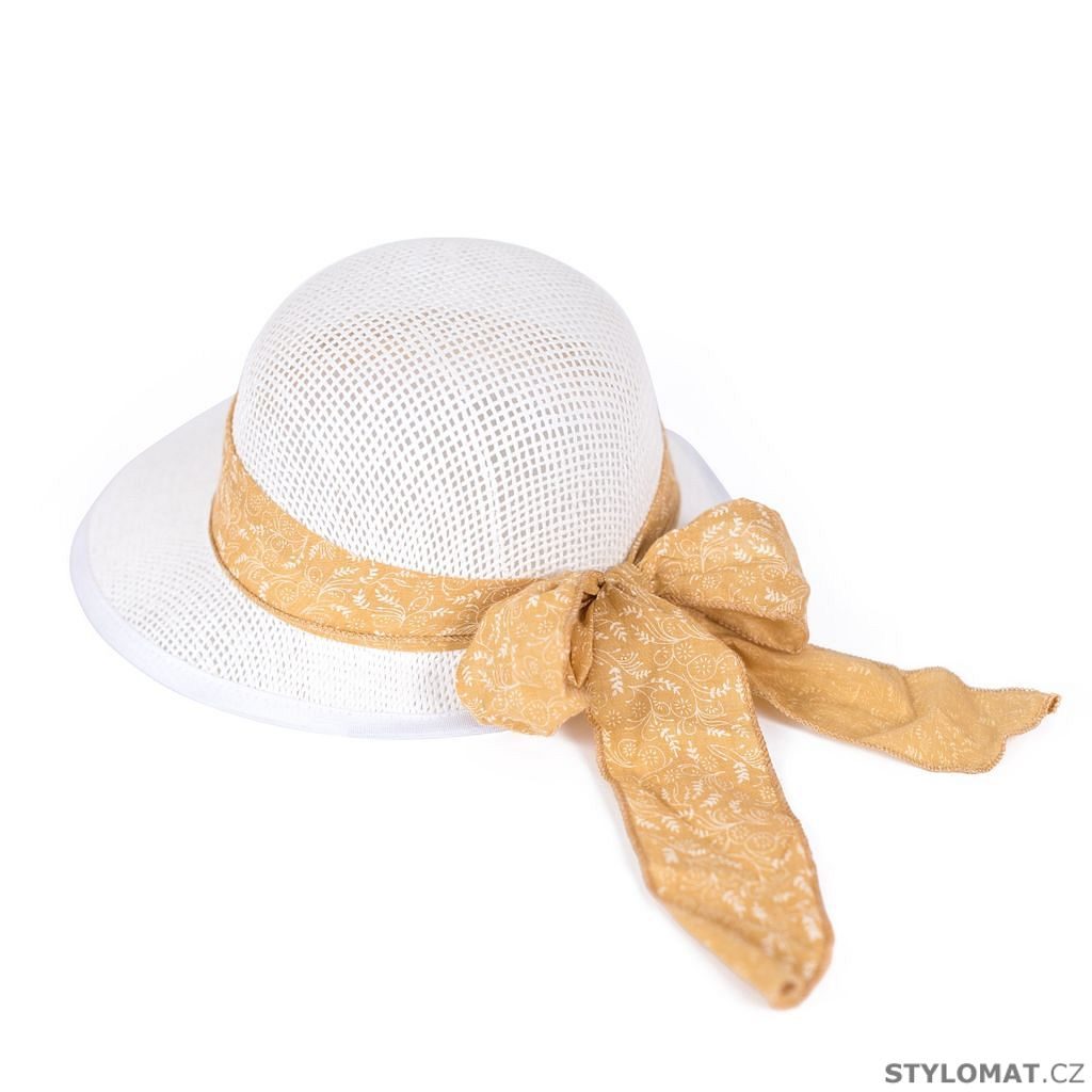 Bílý klobouk se žlutou mašlí - Art of Polo - Dámské letní klobouky