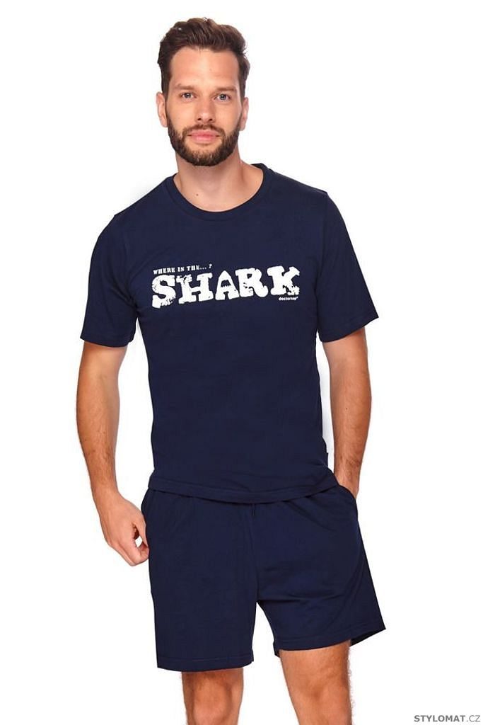 Pánské pyžamo Shark tmavě modré - DN Nightwear - Pyžama