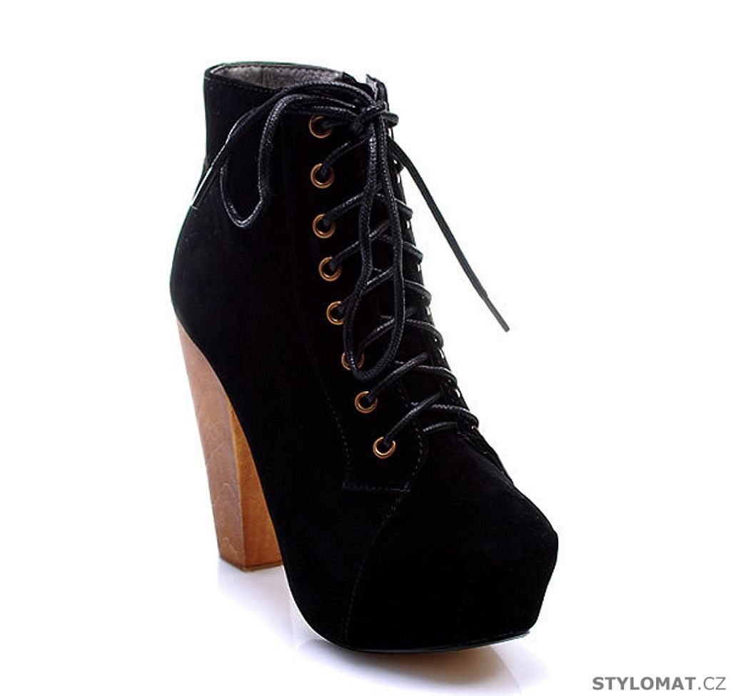 Trendy černé semišky na vysokém podpatku - TRUFFLE - Kotníčkové boty