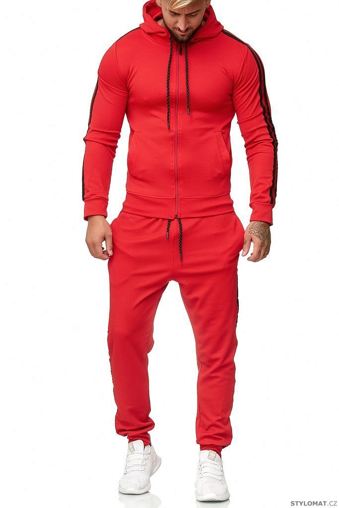 Pánská tepláková souprava s pruhy červená - Redox - Sportovní oblečení