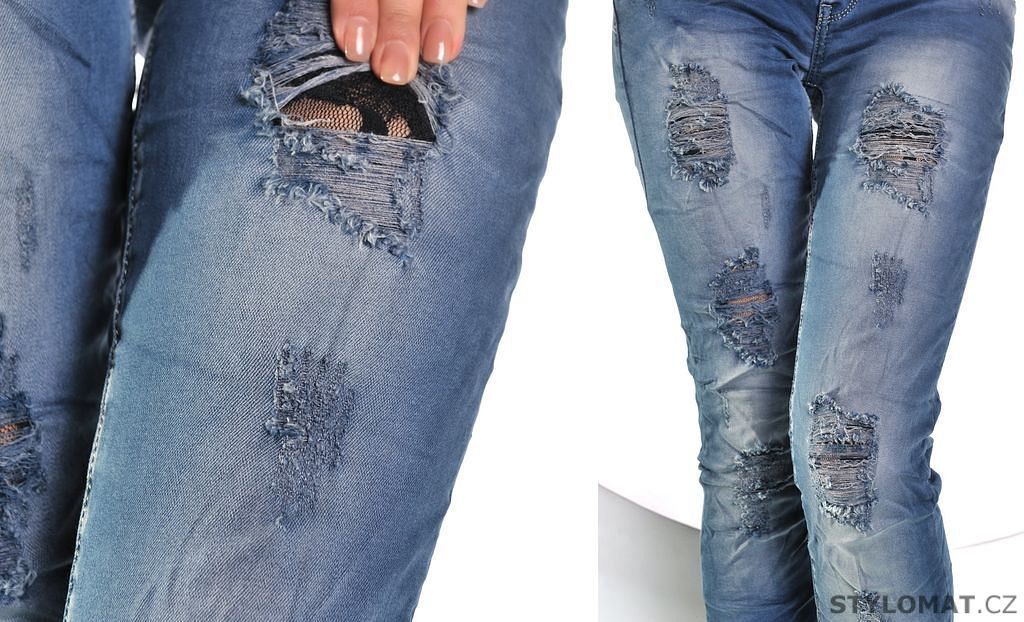 Modré prošoupané džíny - Fashion - Kalhoty