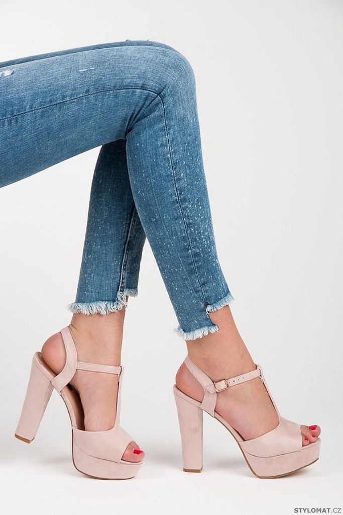 Elegantní růžové sandály na podpatku - NIO NIO - Sandále