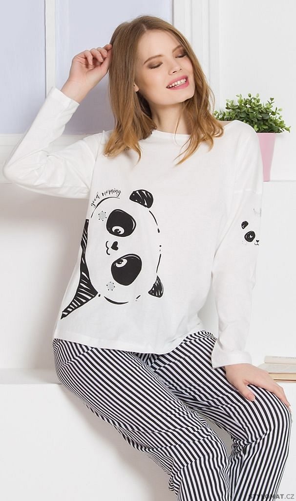 Dámské pyžamo dlouhé Velká panda barva bílá - Vienetta Secret - Pyžama