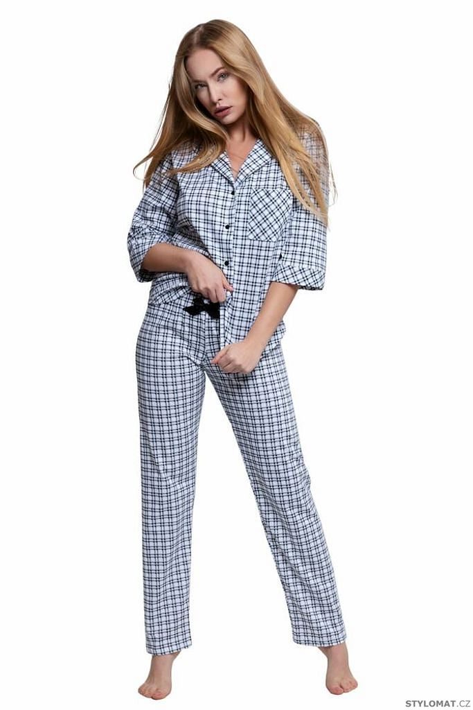 Elegantní pyžamo Yvone bílo-šedé káro - Sensis - Pyžama