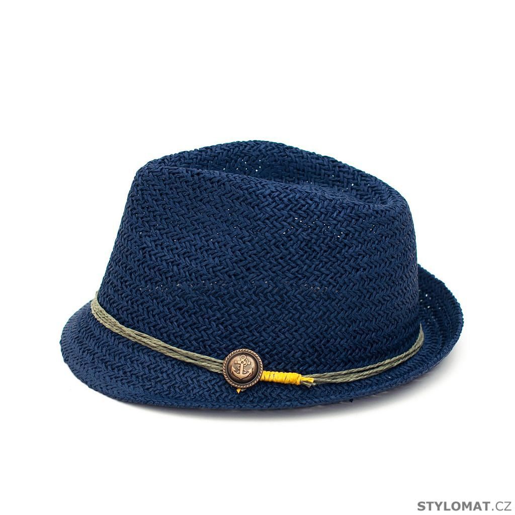 Přírodní modrý trilby klobouk s kotvičkou - Art of Polo - Dámské letní  klobouky