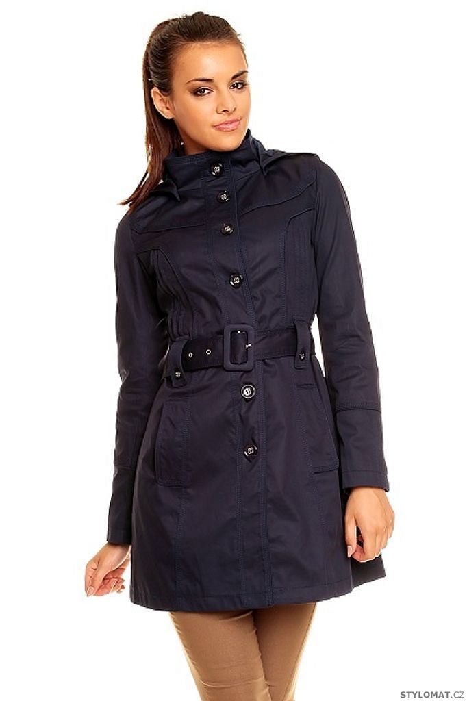 Dámský tmavě modrý trenčkot s kapucí - Redial - Kabáty a kabátky