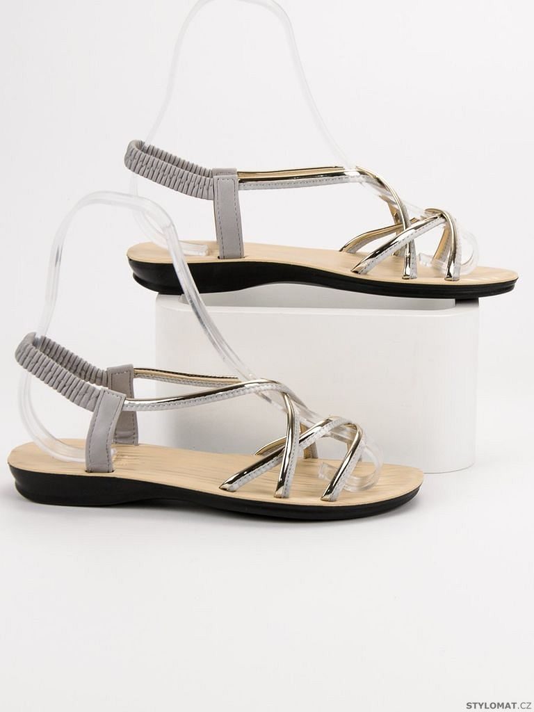 Nazouvací sandály s gumičkou stříbrné - CAMO - Sandále