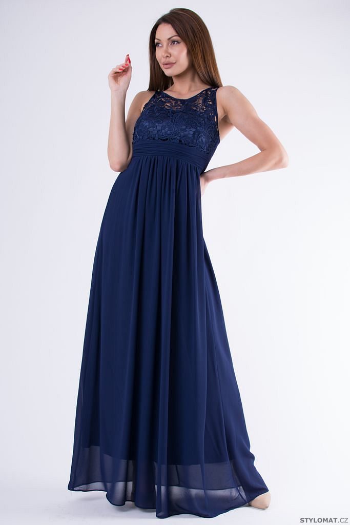 Tmavě modré večerní šaty s krajkou - Eva&Lola - Dlouhé společenské šaty