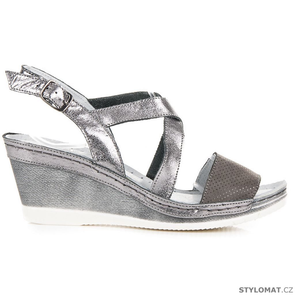 Kožené sandály na klínu stříbrné - Vinceza - Sandále