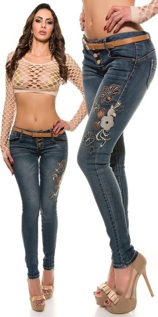 Dámské džíny s květinovou výšivkou - Koucla - Jeansy